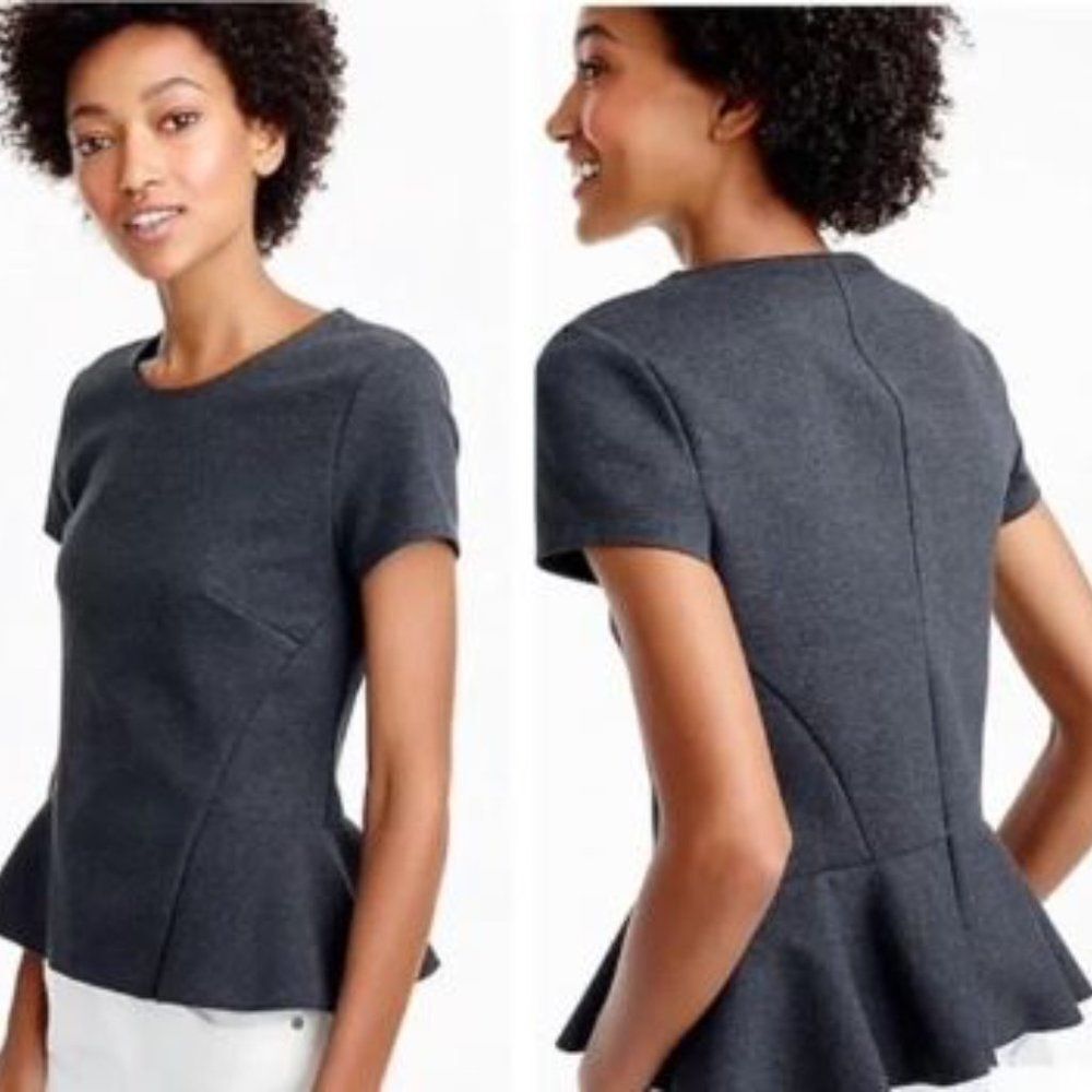 J.Crew‎ Peplum Top Charcoal Gray S Womens Ponte Knit Short Sleeve Career Casual